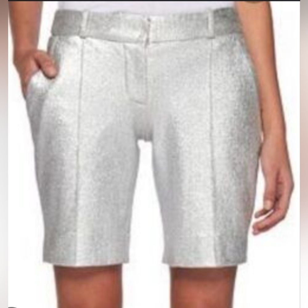 Diane von Furstenberg Metallic Silver Silk Lined New Boymuda Shorts size 6